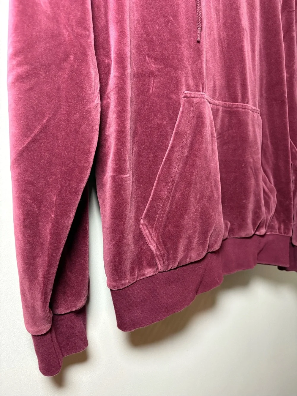 adidas Retro Velour Hoodie Sweatshirt Maroon Burgundy Mens Medium